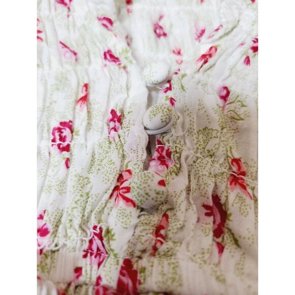 Anthropologie Womens Top Small Smocked Ruched Puff Sleeve Feminine Floral Lace - Picture 9 of 12